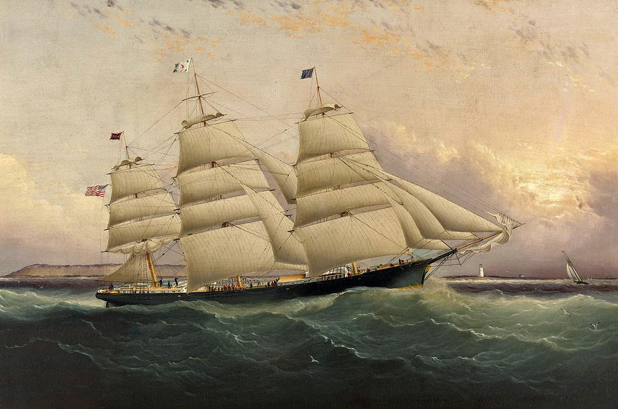 Flag Painting - The Clipper Ship Sunrise by James Edward Buttersworth