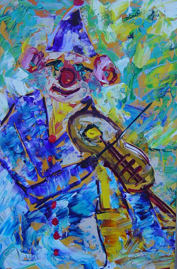 The Clown playing violin Painting by Frederic Payet