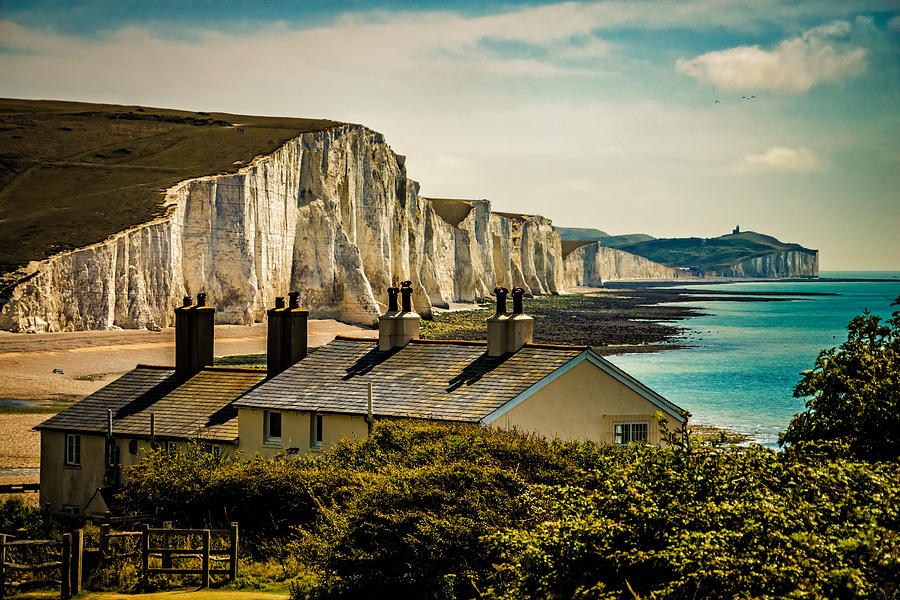 The Coast Guard Cottages And The Seven Sisters Photograph by Chris Lord