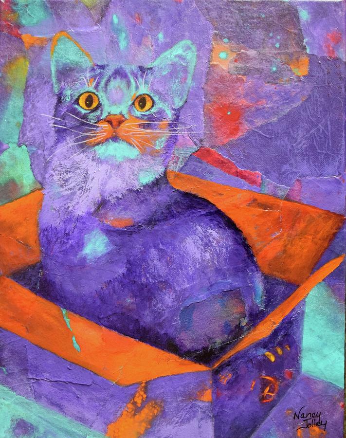 Cat in a Box Painting by Nancy Jolley