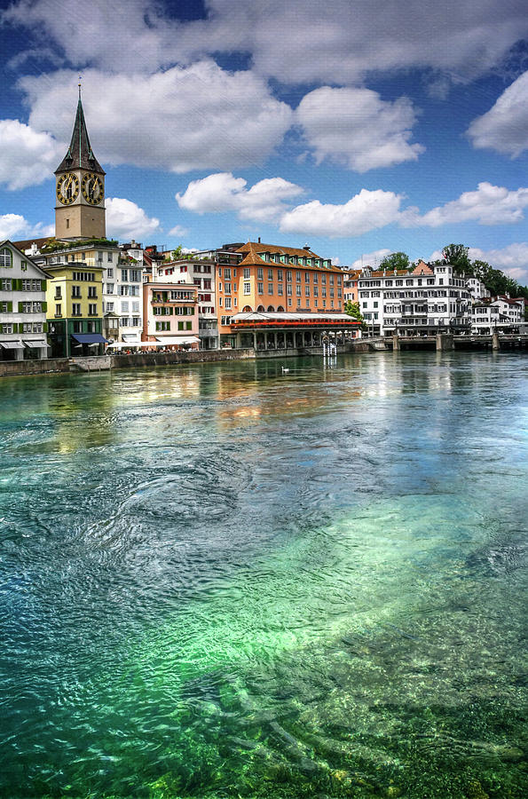 Romanesque Photograph - The Colorful Limmat River Zurich Switzerland  by Carol Japp