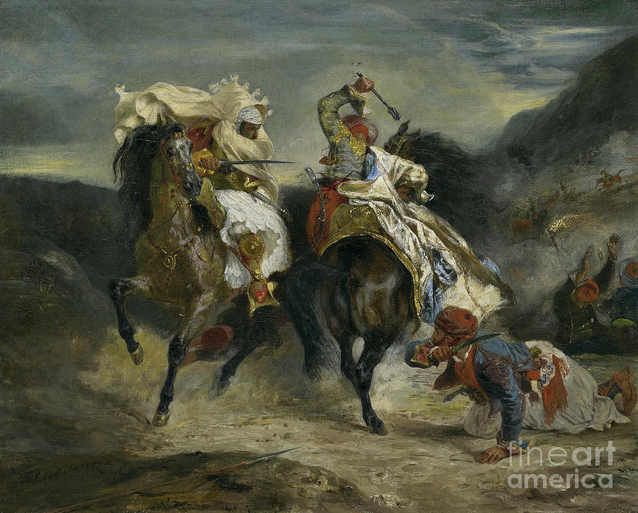 Horse Painting - The Combat of the Giaour and Hassan by Eugene Delacroix