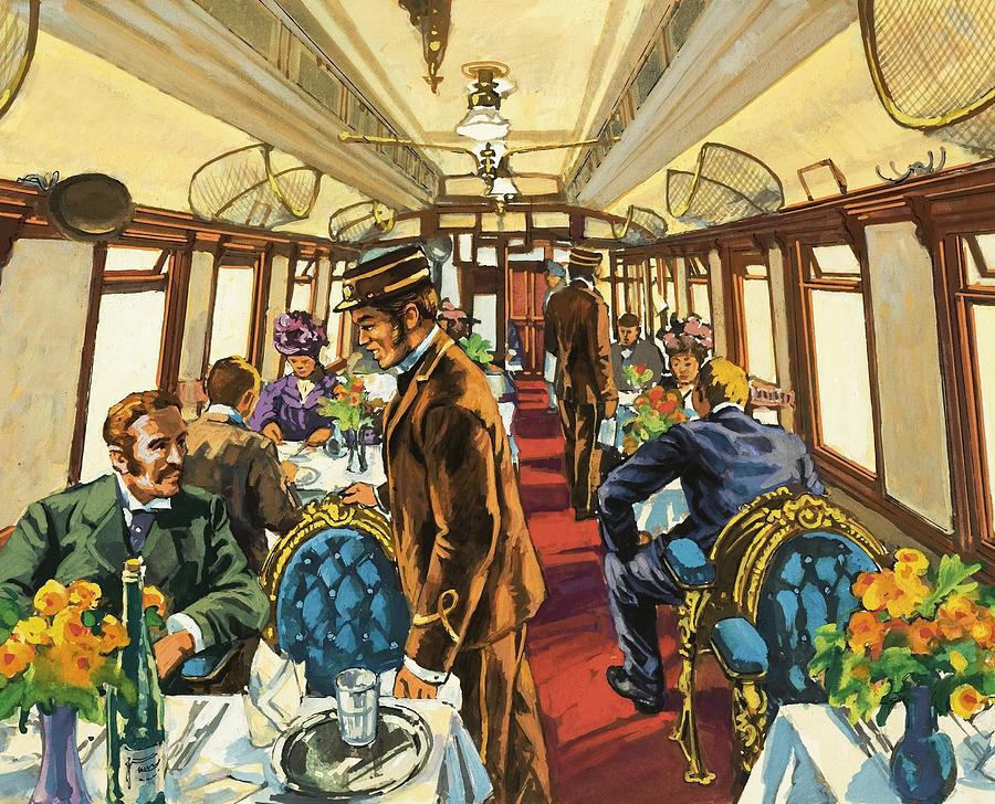 Train Painting - The comfort of the Pullman coach of a Victorian passenger train by Harry Green