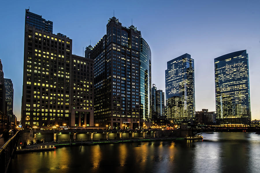 The confluences of the Chicago rivers at dusk  Photograph by Sven Brogren