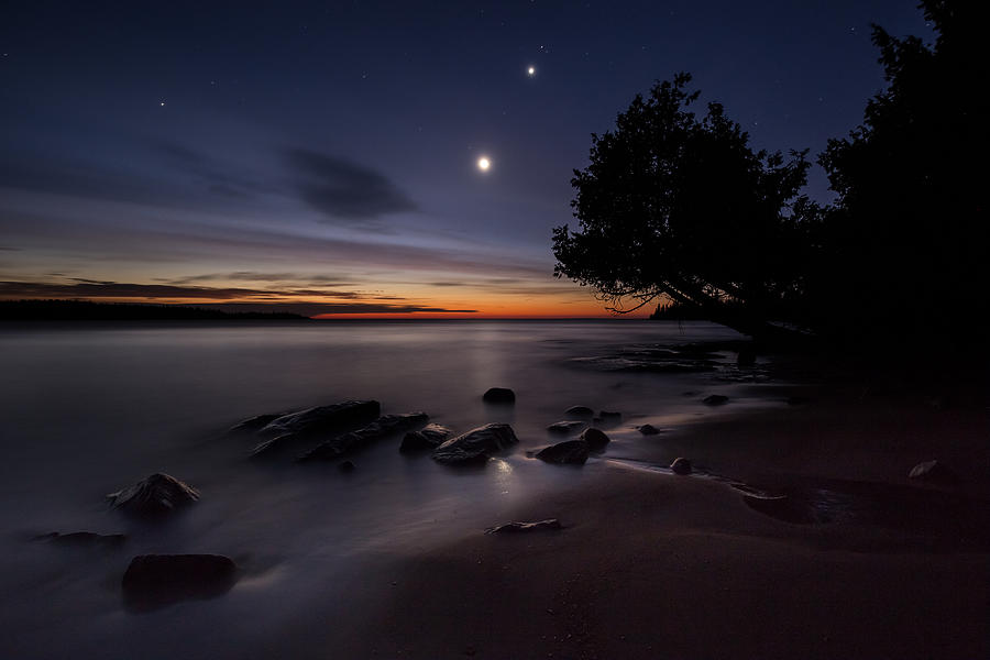 The Conjunction of Venus and Mars Beteen the Moon and Jupiter th Photograph by Jakub Sisak