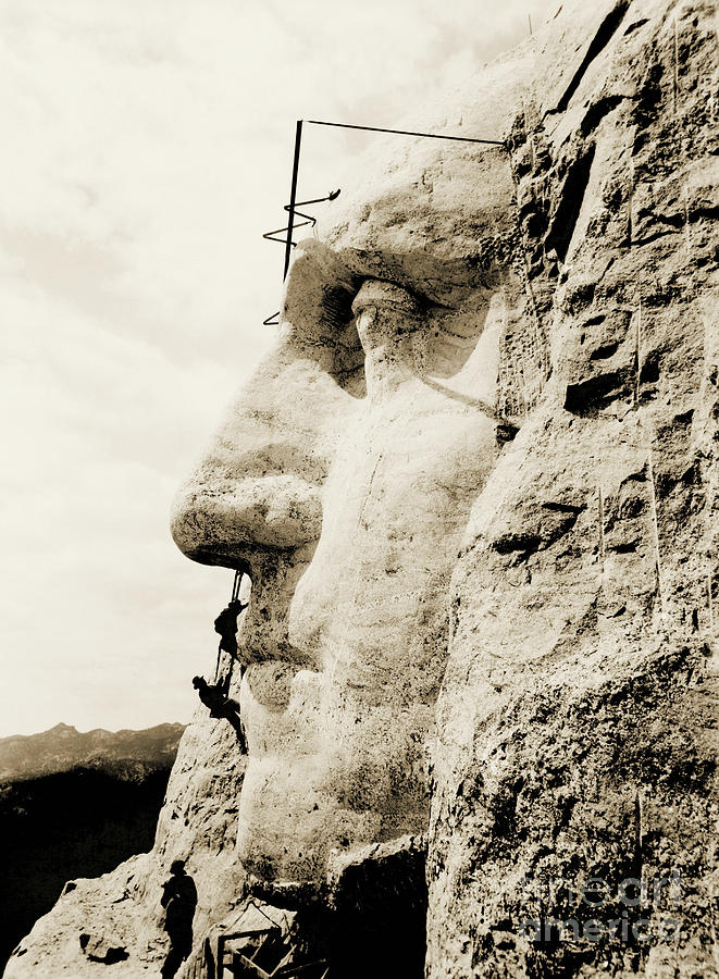 The construction of The Mount Rushmore National Memorial, detail of George Washington Photograph by American School