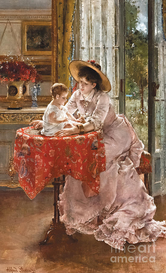 The Contented Mother Painting by Alfred Emile Stevens