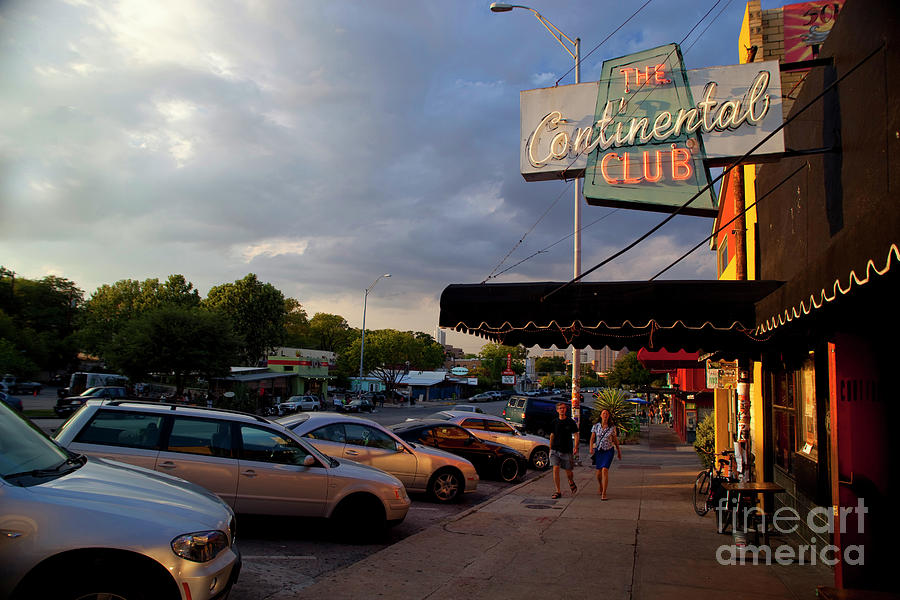 Music Photograph - The Continental Club front with downtown in the background by Dan Herron