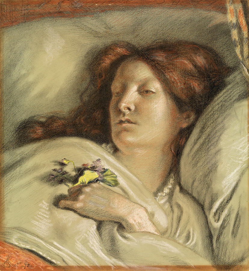 The Convalescent. A Portrait of the Artists Wife Drawing by Ford Madox Brown