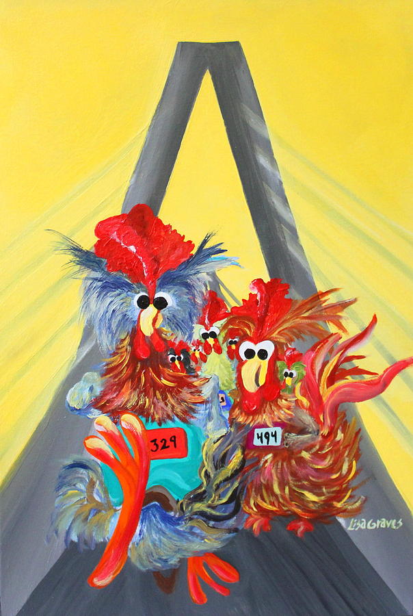 Chicken Run Painting - The Coop River Bridge Run by Lisa Graves