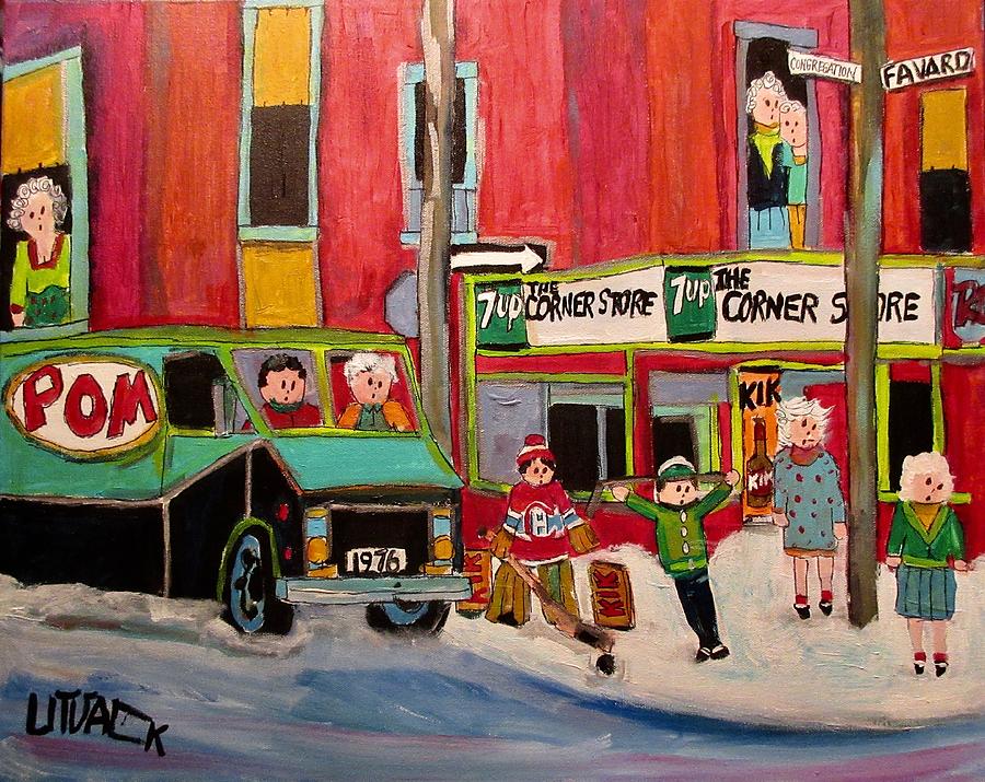 The Corner Store Fafard Congregation Painting by Michael Litvack