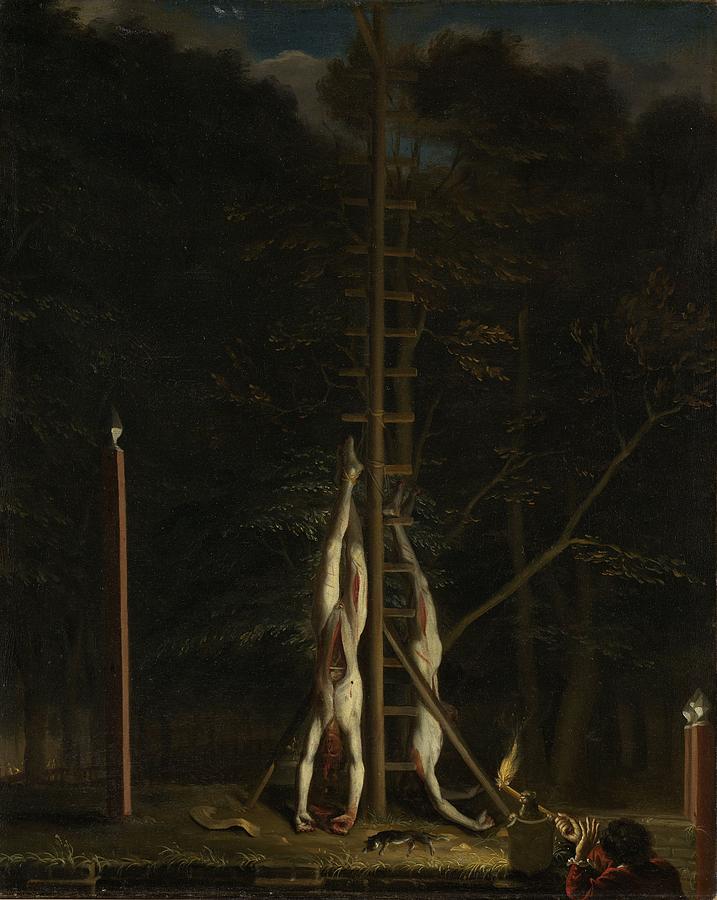 The Corpses of the De Witt Brothers, 1672 Painting by Vincent Monozlay