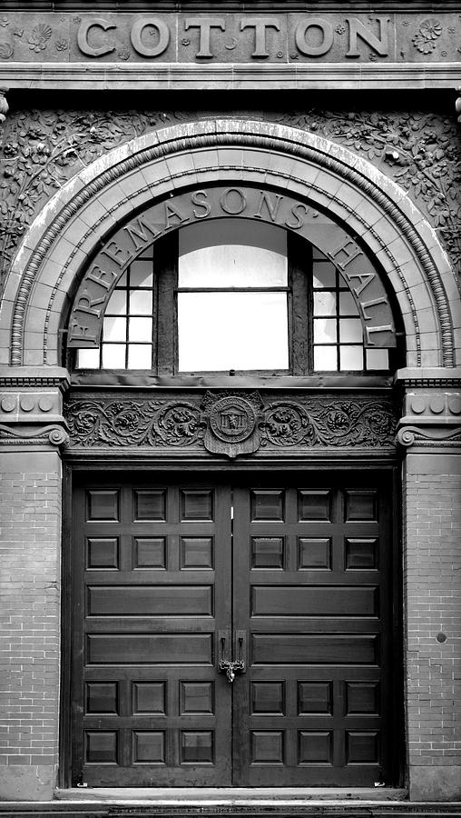 The Cotton Exchange Building Door Black And White Photograph