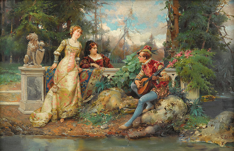 Music Painting - The court singer by Cesare Auguste Detti