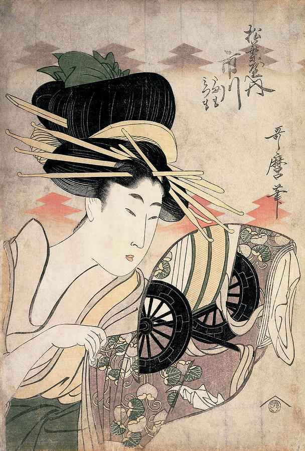 The Courtesan Ichikawa of the Matsuba Establishment Drawing by Kitagawa Utamaro
