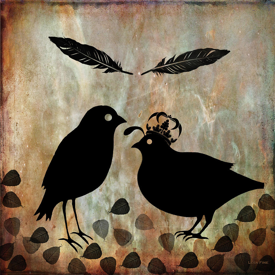 The Courtship Square Brown Mixed Media by Lesa Fine