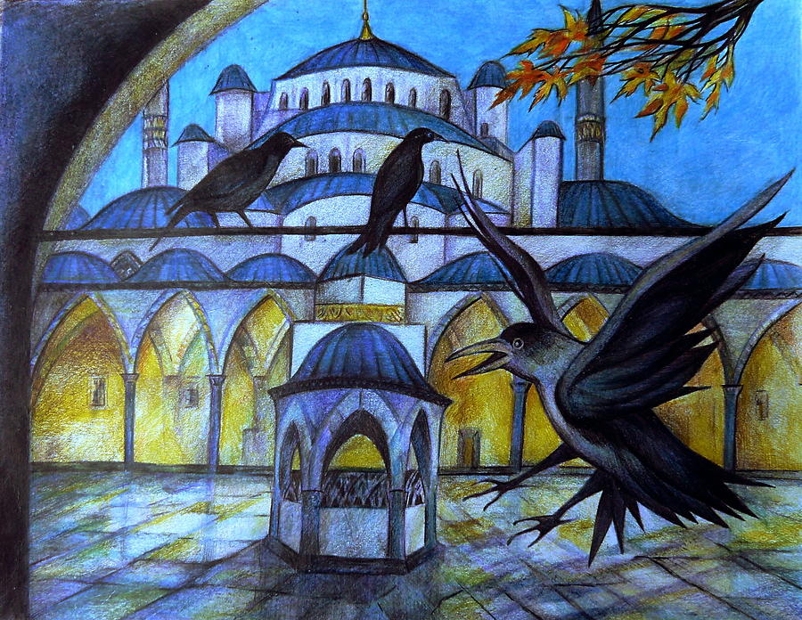 The Courtyard of the Blue Mosque at Dusk Drawing by Anna Duyunova