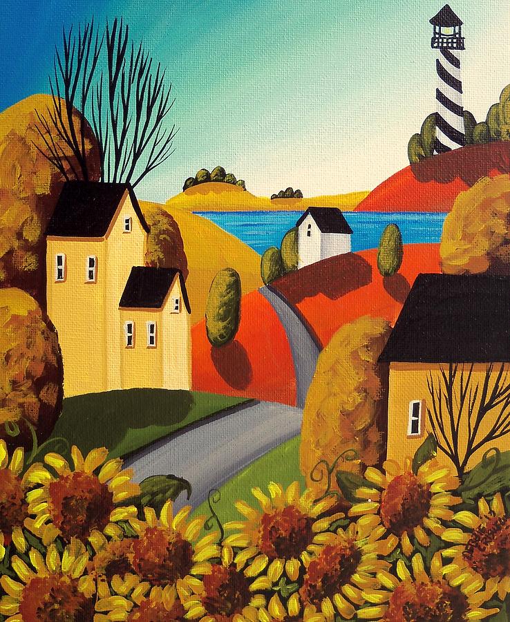 The Cove - lighthouse harbor art Painting by Debbie Criswell