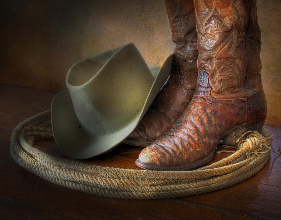 The Cowboy Boots, Hat and Lasso Photograph by David and Carol Kelly