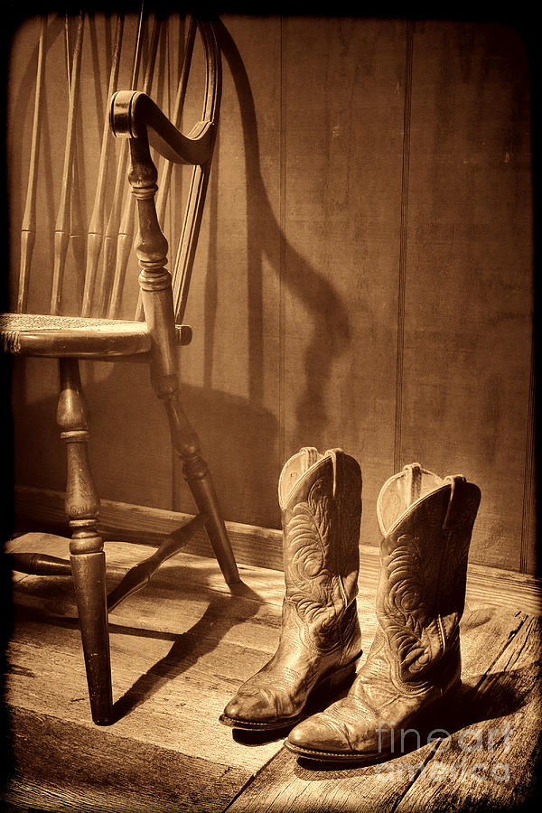 The Cowgirl Boots and the Old Chair Photograph by American West Legend By Olivier Le Queinec