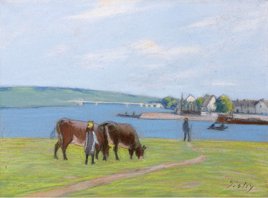 The Cows at the Bank of the Seine Painting by MotionAge Designs
