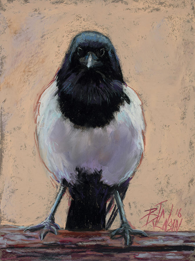 Magpies Painting - The Crabby Magpie by Billie Colson