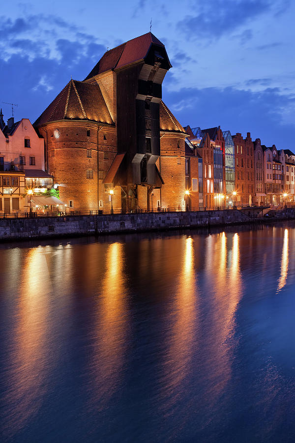 The Crane in Old Town of Gdansk at Night Photograph by Artur Bogacki