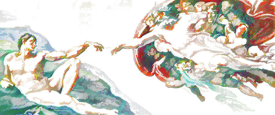 The creation of adam painting by d fessenden pixels