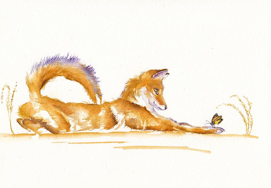 The Creepy Crawlie - Fox Cub Painting by Debra Hall