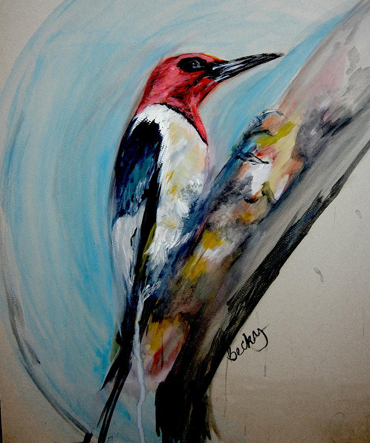 Woodpecker Painting - The Crimson Caller by Becky Phillips
