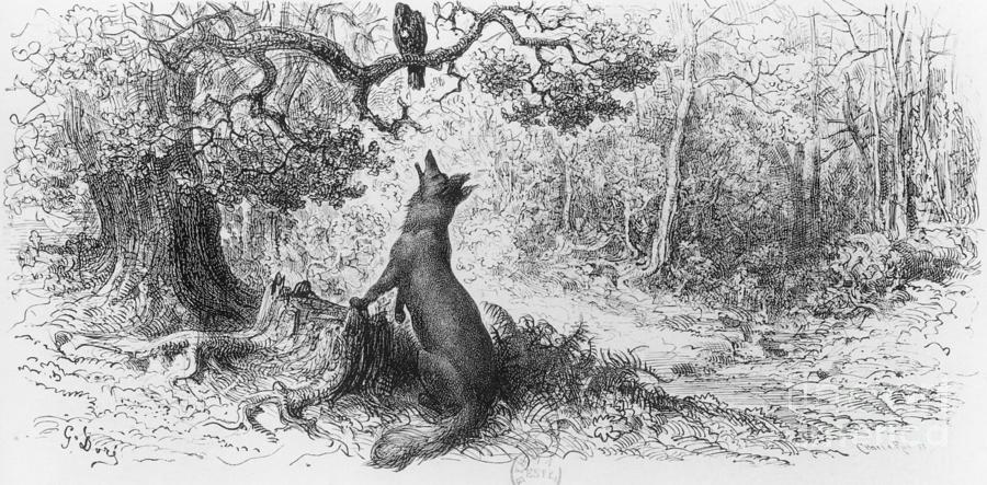The Crow and the Fox Drawing by Gustave Dore