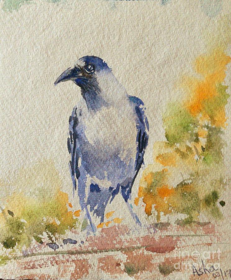 The crow in spring Painting by Asha Sudhaker Shenoy