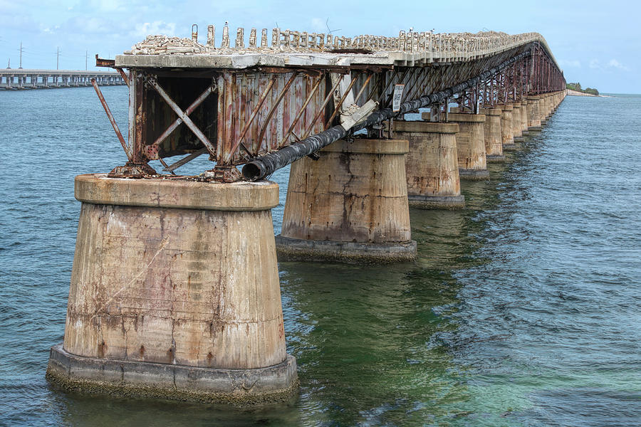 Remains of an Overseas Railroad Bridge in the Florida Keys Photograph by John M Bailey
