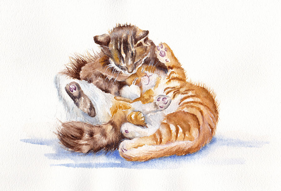 Cat Painting - The Cuddly Kittens by Debra Hall