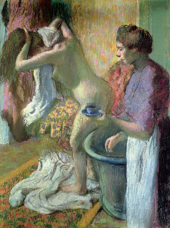 The Cup of Tea. Breakfast after Bathing Drawing by Edgar Degas