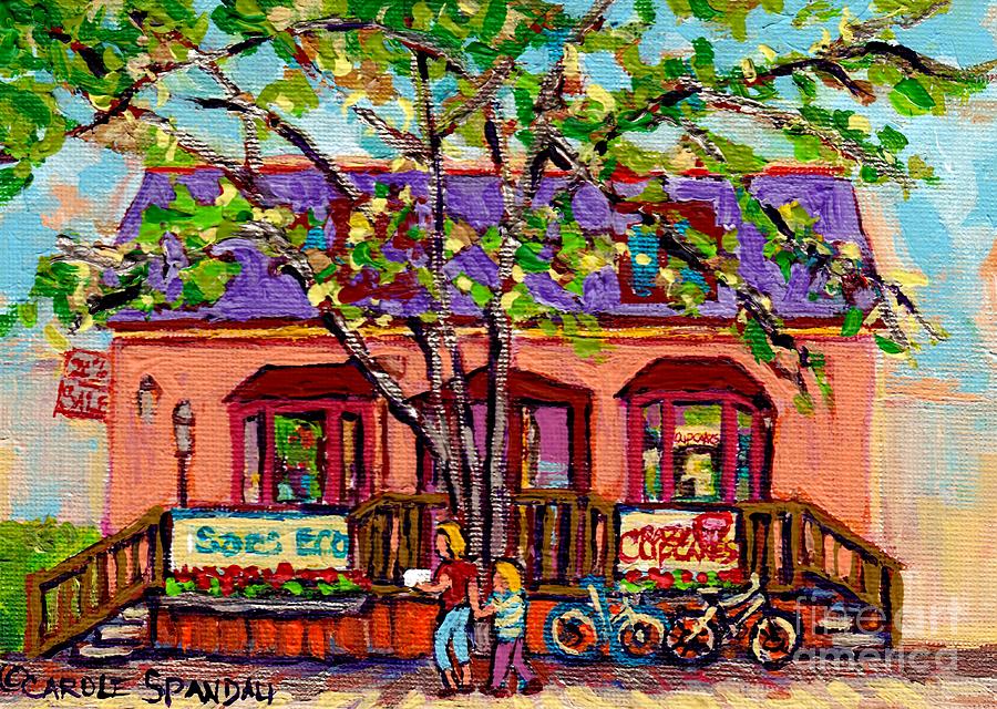The Cupcake Store Monmtreal Bakeries Original City Scene Painting Canadian Art Carole Spandau Painting by Carole Spandau