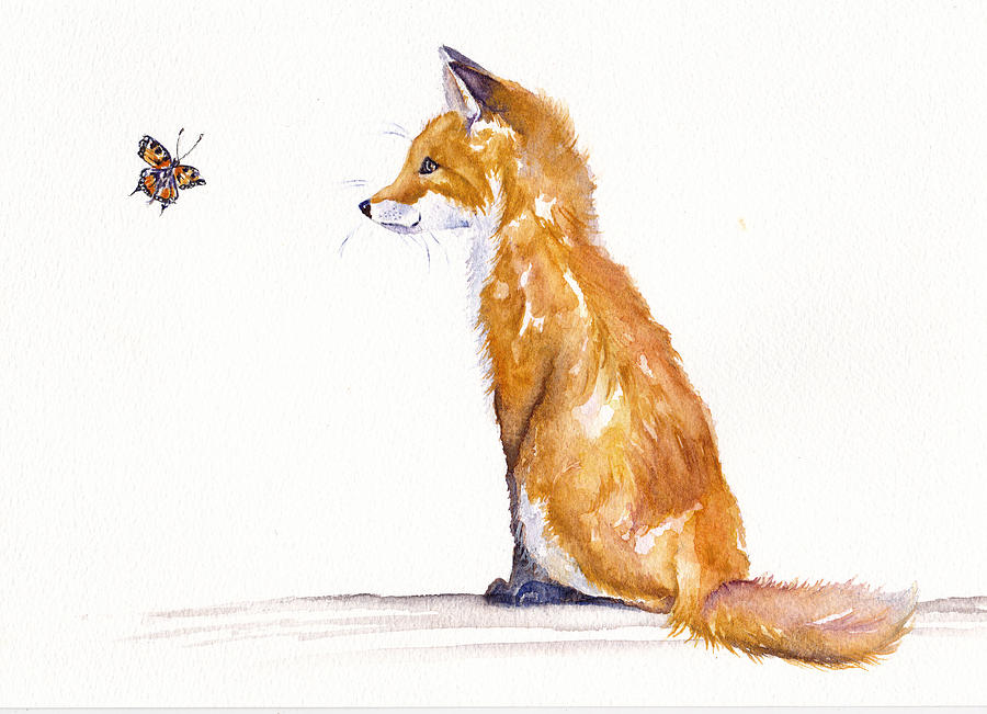 The Curious Fox Cub Painting by Debra Hall