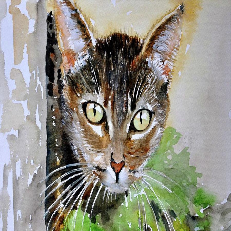 The Curious Tabby Cat Painting by Taiche Acrylic Art