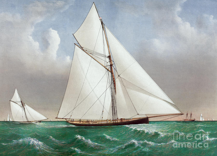 Currier And Ives Painting - The Cutter Genesta by Currier and Ives