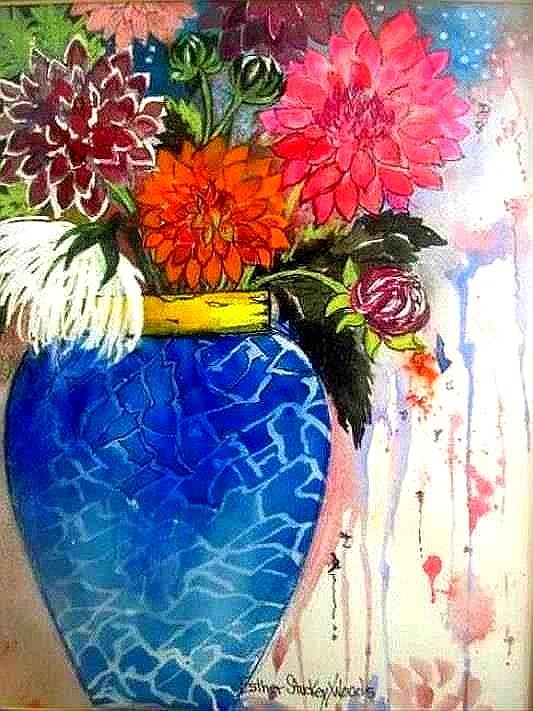 The  Dahlias Painting by Esther Woods