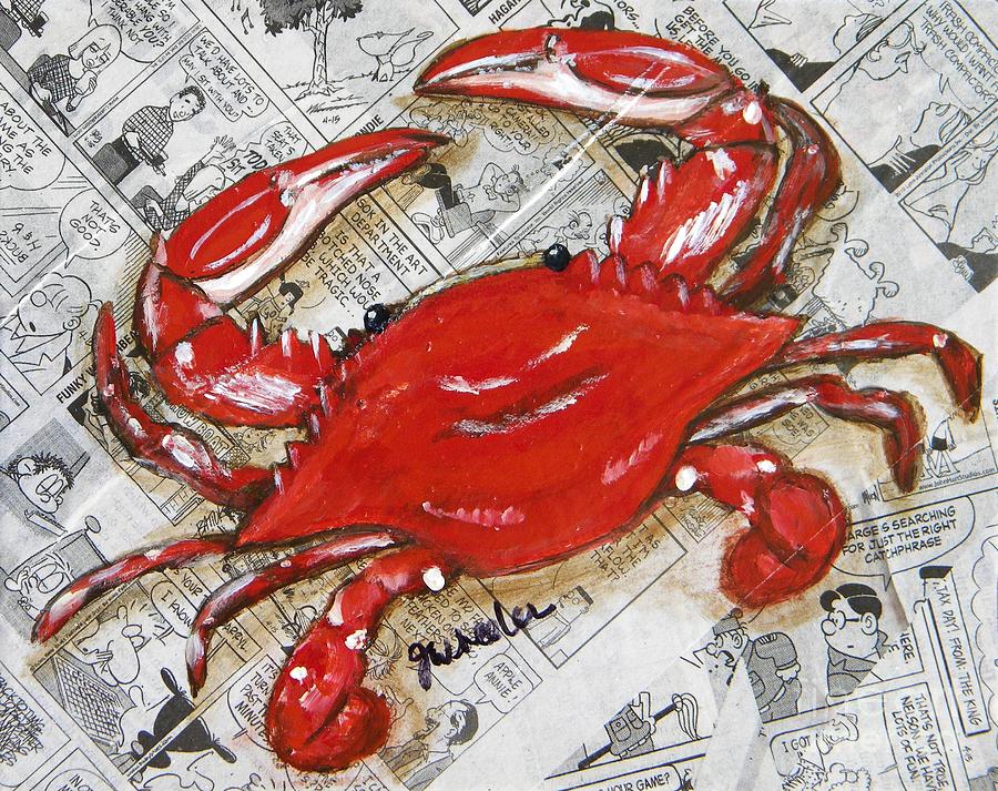 Newspaper Painting - The Daily Crab by JoAnn Wheeler