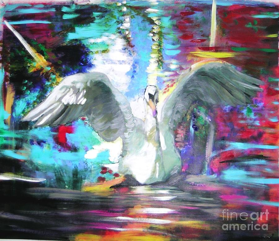 The dance of the swan Painting by Marie-Line Vasseur