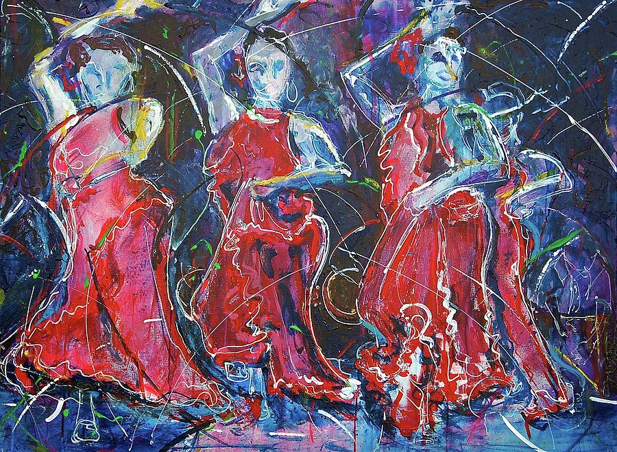 Music Painting - The Dancing Women by Andres A Garcia-Velez