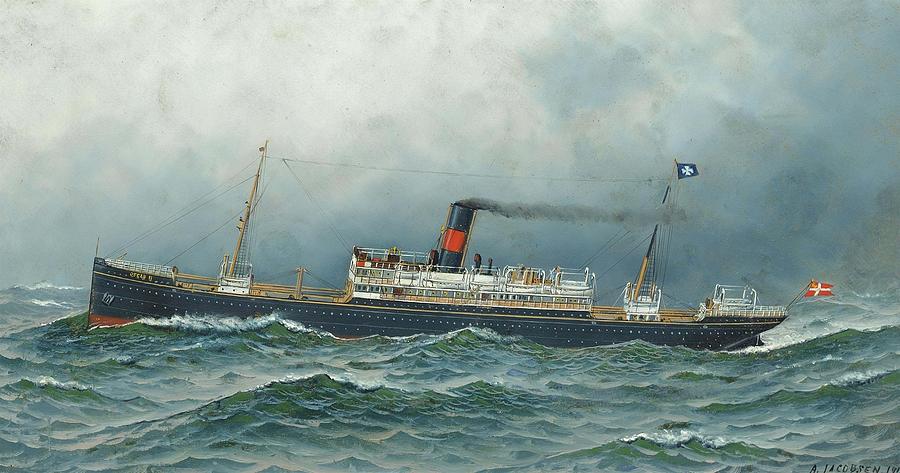 Ship Painting - The Danish steamship Oscar II at sea by MotionAge Designs