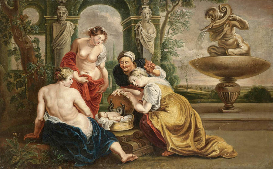 The Daughters of Cecrops discovering the infant Erichtonius Painting by Follower of Peter Paul Rubens