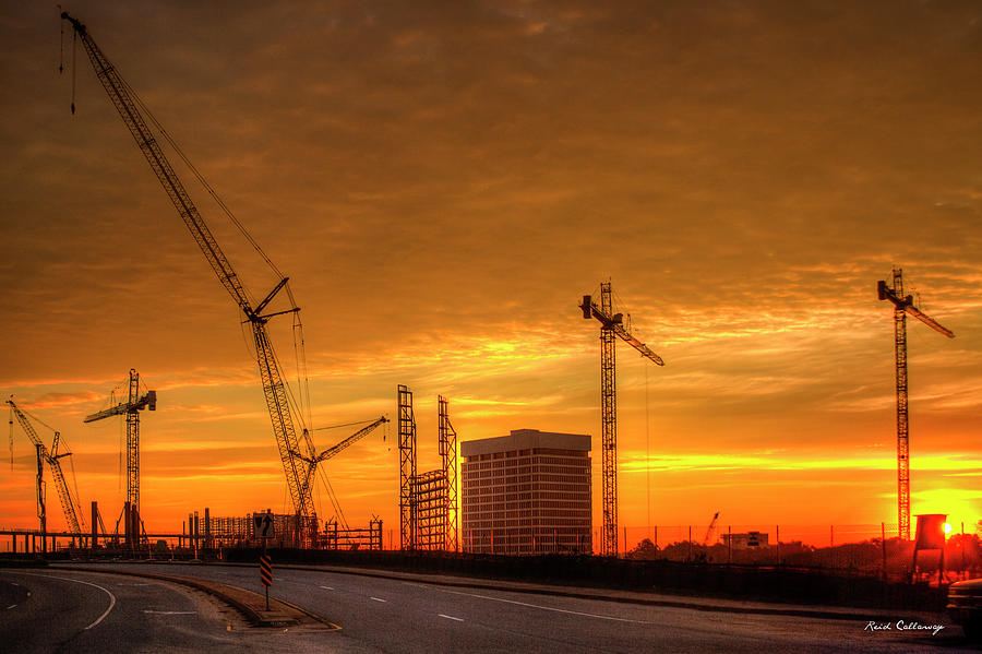 The Dawn Of Cranes SunTrust Stadium Dawn Atlanta Braves Baseball Construction Art Photograph by Reid Callaway