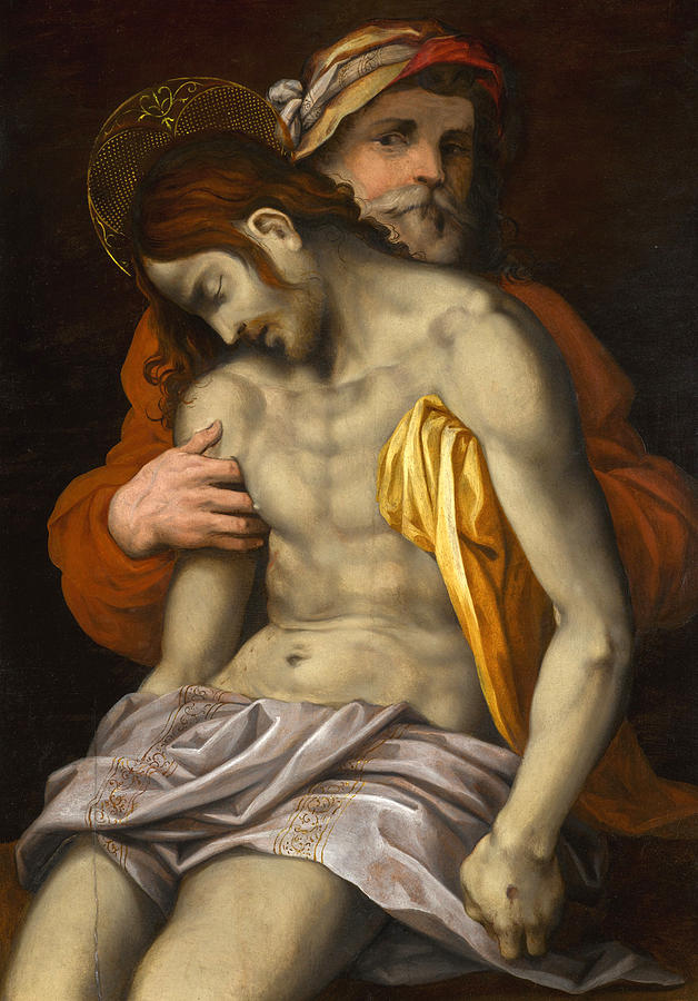 The Dead Christ mourned by Saint Joseph of Arimathea Painting by Giovanni Antonio Lappoli