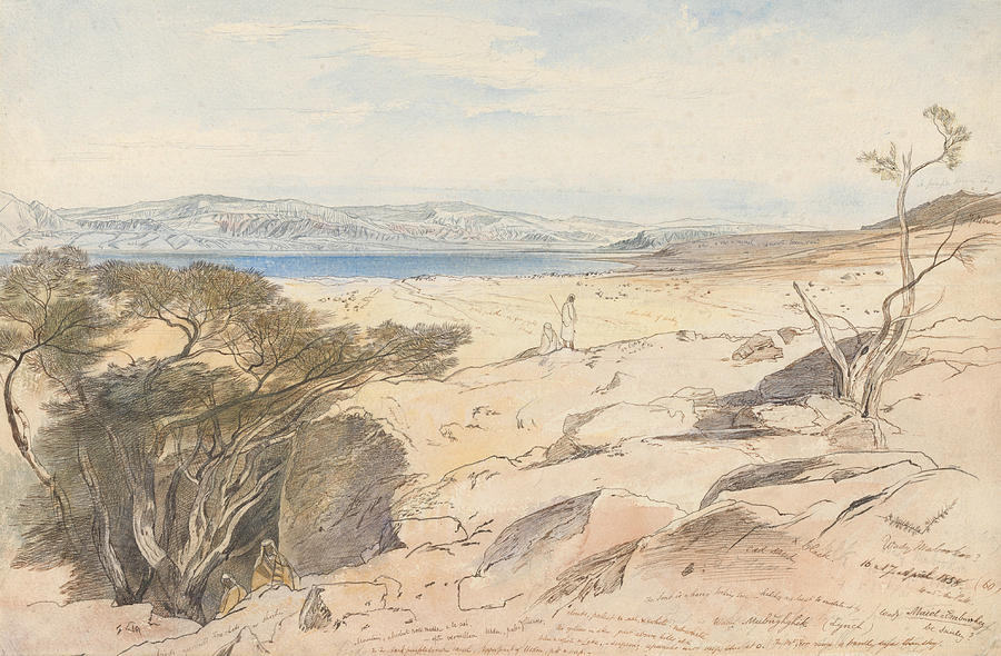 The Dead Sea, 16 and 17 April 1858 Drawing by Edward Lear