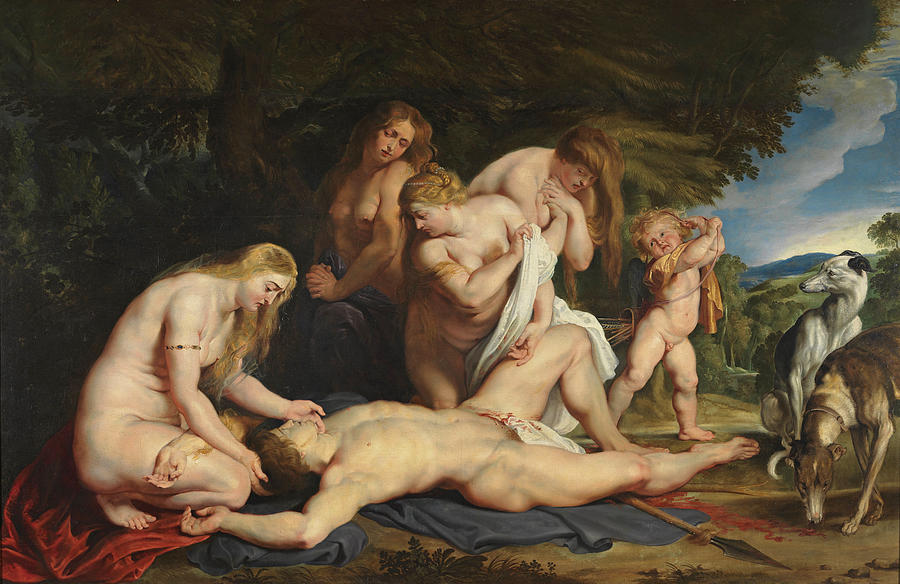 The Death of Adonis with Venus Cupid and the Three Graces Painting by Peter Paul Rubens
