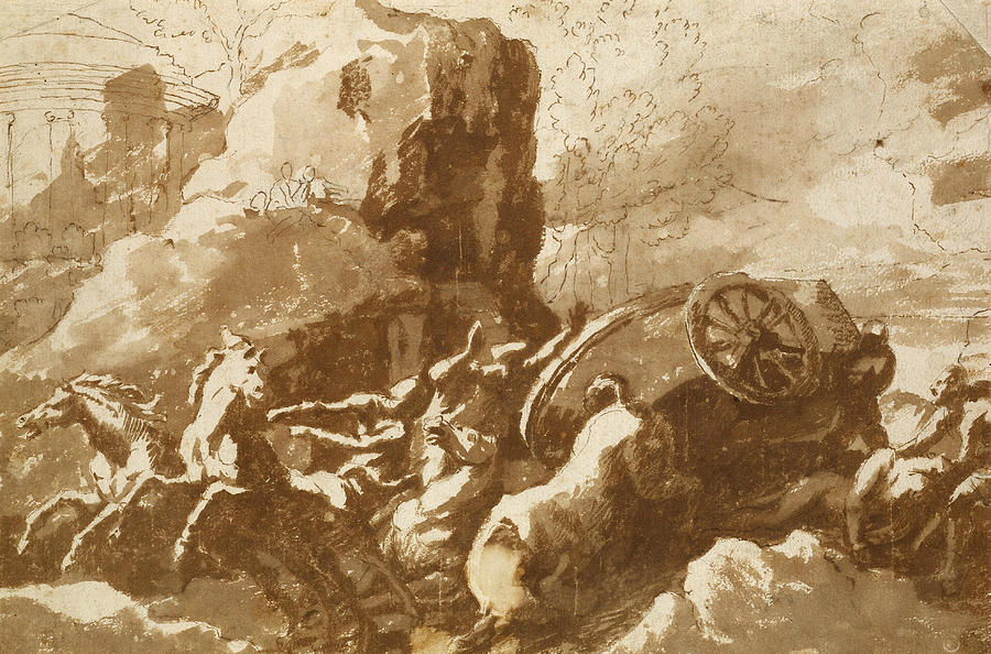 The Death of Hippolytus Drawing by Nicolas Poussin